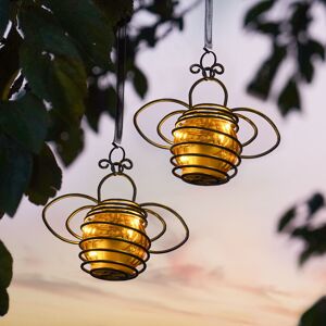 Festive Lights 2 Pack 11.5cm Solar Power Outdoor Hanging Bee Lights Garden Party Festive Lights 2 Pack 11.5cm Solar Power Outdoor Hanging Bee Lights Garden Party