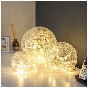 Lights4fun Set of 3 Fairy Light Orbs Crackled Glass Balls Battery Operated Warm Lights4fun Set of 3 Fairy Light Orbs Crackled Glass Balls Battery Operated Warm