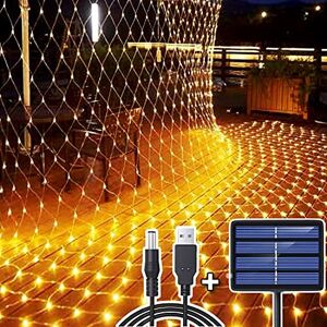 DIWUJI 204 LED Net Lights Outdoor, 3M x 2M Mesh Fairy String Lights Solar/USB Powered R DIWUJI 204 LED Net Lights Outdoor, 3M x 2M Mesh Fairy String Lights Solar/USB Powered R