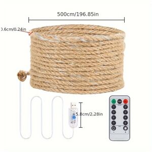 XYLFLY (Warm Light Remote Control, 5 Meters) 1pc USB Remote-Controlled Hemp Rope Ligh XYLFLY (Warm Light Remote Control, 5 Meters) 1pc USB Remote-Controlled Hemp Rope Ligh