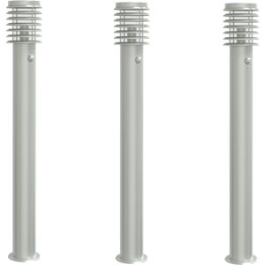 vidaXL Outdoor Floor Lamps with Sensors 3pcs Silver 110cm Stainless Steel - Outdoor Floor Lamps vidaXL Outdoor Floor Lamps with Sensors 3pcs Silver 110cm Stainless Steel - Outdoor Floor Lamps