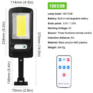 GreenZech (100COB) LED Solar Power Street Light PIR Motion Sensor Wall Lamp w/Remote Water GreenZech (100COB) LED Solar Power Street Light PIR Motion Sensor Wall Lamp w/Remote Water