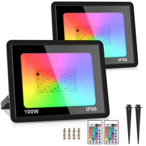 Jehiatek 2 Pack 100W RGB LED Flood Lights IP66 Waterproof Color Changing Floodlight with Jehiatek 2 Pack 100W RGB LED Flood Lights IP66 Waterproof Color Changing Floodlight with