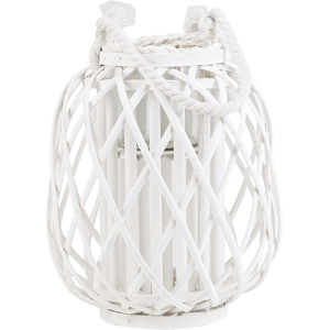 Beliani Lantern MAURITIUS Willow Wood 30 cm White Beliani Lantern MAURITIUS Willow Wood 30 cm White