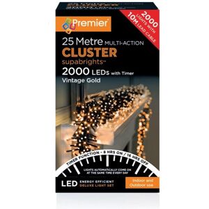 Premier 25m 2000 Vintage Gold LED Multi-Action Cluster SupaBrights With 8 Hour Timer Premier 25m 2000 Vintage Gold LED Multi-Action Cluster SupaBrights With 8 Hour Timer