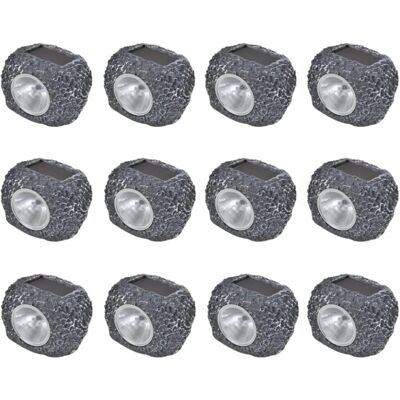 vidaXL 12pcs Outdoor Stone-Shaped Solar Powered LED Spotlights vidaXL 12pcs Outdoor Stone-Shaped Solar Powered LED Spotlights