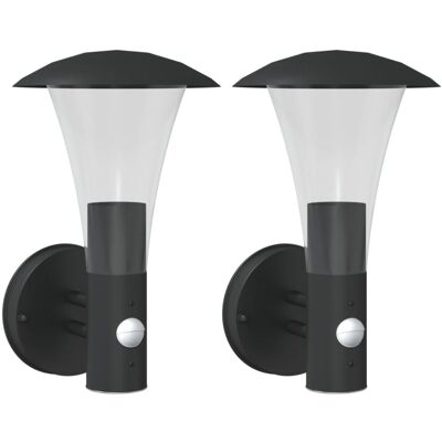 vidaXL Outdoor Wall Lights with Sensors - 2 pcs, Black vidaXL Outdoor Wall Lights with Sensors - 2 pcs, Black
