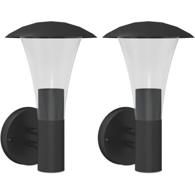 vidaXL Black Outdoor Wall Lights 2 pcs Stainless Steel - Wall Lights vidaXL Black Outdoor Wall Lights 2 pcs Stainless Steel - Wall Lights