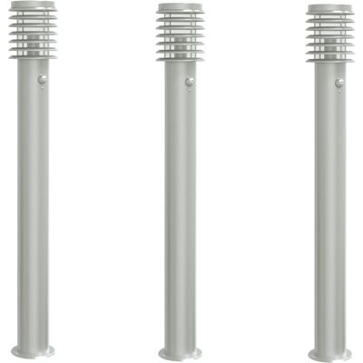 vidaXL Outdoor Floor Lamps with Sensors 3pcs Silver 110cm Stainless Steel - Outdoor Floor Lamps vidaXL Outdoor Floor Lamps with Sensors 3pcs Silver 110cm Stainless Steel - Outdoor Floor Lamps