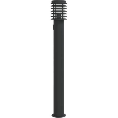 vidaXL Outdoor Floor Lamp with Outlet Black 110cm Stainless Steel - Outdoor Floor Type vidaXL Outdoor Floor Lamp with Outlet Black 110cm Stainless Steel - Outdoor Floor Type