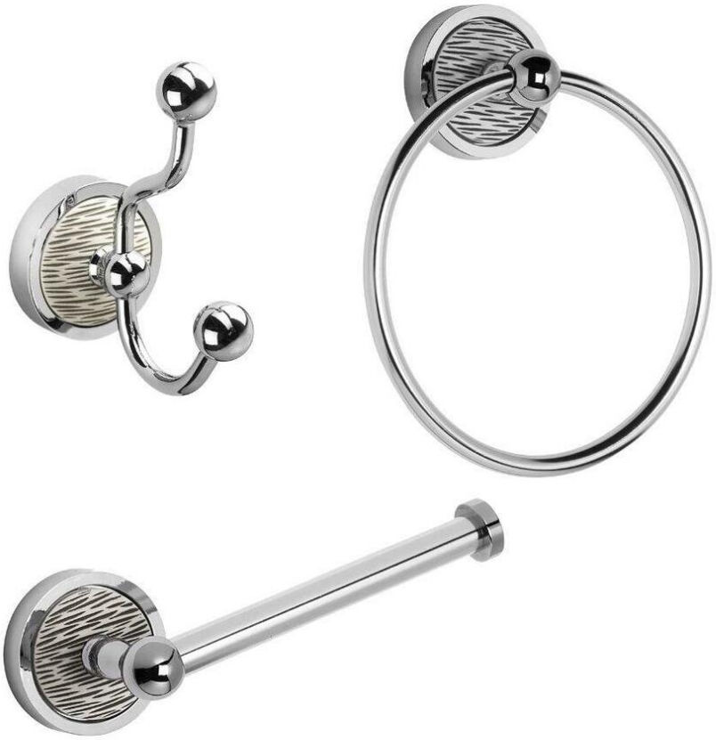 Croydex Stripes Bathroom Accessory Set - Towel Ring Robe Hook Toilet Roll Holder