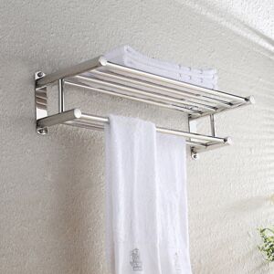Unbranded Double Chrome Towel Rail & Shelf - Wall-Mounted Stainless Steel Bathroom Organiz Unbranded Double Chrome Towel Rail & Shelf - Wall-Mounted Stainless Steel Bathroom Organiz