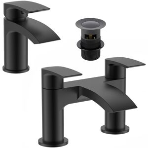 fnxbathrooms Black Matt Waterfall SLEEK Bath Filler & Basin Mixer Tap Incl Clicker Waste fnxbathrooms Black Matt Waterfall SLEEK Bath Filler & Basin Mixer Tap Incl Clicker Waste