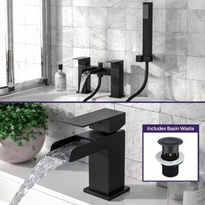 NES Home Origin Waterfall Basin Mono Tap, Bath Filler and Handset & Waste Matte Black NES Home Origin Waterfall Basin Mono Tap, Bath Filler and Handset & Waste Matte Black