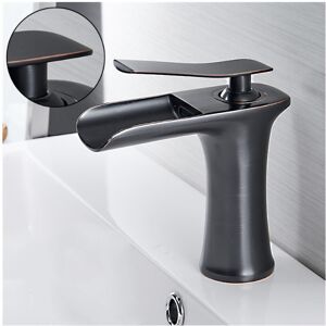 GreenZech (Black) Bathroom Basin Waterfall Faucet Hot Cold Mixer Tap Single Hole Handle Si GreenZech (Black) Bathroom Basin Waterfall Faucet Hot Cold Mixer Tap Single Hole Handle Si