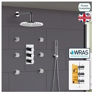 NES Home 3 Dial 3 Way Round Concealed Thermostatic Mixer Valve Hand Held Shower Body Jet NES Home 3 Dial 3 Way Round Concealed Thermostatic Mixer Valve Hand Held Shower Body Jet