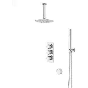 Nes Home Round 3 Way Concealed Thermostatic Shower Mixer Valve, Shower Head, Arm Nes Home Round 3 Way Concealed Thermostatic Shower Mixer Valve, Shower Head, Arm