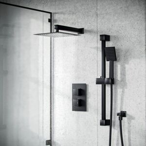 NES Home Matte Black Voilet 2 Dial Thermostatic Mixer Outlet Square Shower Rail & Handset NES Home Matte Black Voilet 2 Dial Thermostatic Mixer Outlet Square Shower Rail & Handset