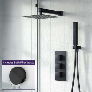 NES Home Black Matt 200 mm Square Shower Head Thermostatic Mixer Valve HandHeld Temel NES Home Black Matt 200 mm Square Shower Head Thermostatic Mixer Valve HandHeld Temel