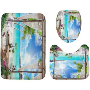 GreenZech (Pattern 1) 1/3Pcs Shower Curtain Set Bay Printing Toilet Cover Mat Bathroom Non GreenZech (Pattern 1) 1/3Pcs Shower Curtain Set Bay Printing Toilet Cover Mat Bathroom Non