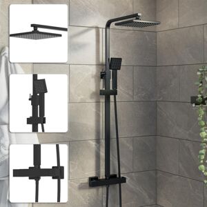 Architeckt Bathroom Mixer Shower Thermostatic Dual Head Square Rainfall Head Handset Black Architeckt Bathroom Mixer Shower Thermostatic Dual Head Square Rainfall Head Handset Black