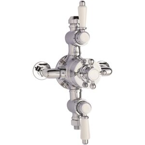 Balterley Traditional Exposed Triple Thermostatic Shower Valve - 2 Outlets - Chrome Finish Balterley Traditional Exposed Triple Thermostatic Shower Valve - 2 Outlets - Chrome Finish