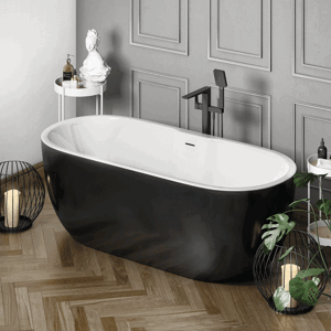Freestanding Modern Double Ended Bath 1655mm (Black) - Manhattan By Voda Design Freestanding Modern Double Ended Bath 1655mm (Black) - Manhattan By Voda Design