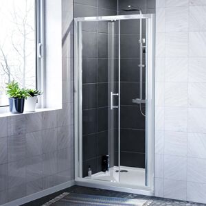 NES Home Bi-Fold Shower Door Enclosure, Tray & Waste 1000x700mm Chrome 6mm Tempered Glass NES Home Bi-Fold Shower Door Enclosure, Tray & Waste 1000x700mm Chrome 6mm Tempered Glass