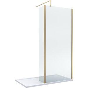 Balterley 8mm Fluted Glass Walk In Wetroom Screen and Hinged Return with Brushed Brass Pro Balterley 8mm Fluted Glass Walk In Wetroom Screen and Hinged Return with Brushed Brass Pro