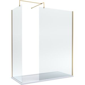 Balterley 8mm Glass Walk In Wetroom Screens with Brushed Brass Profile and White Shower Tr Balterley 8mm Glass Walk In Wetroom Screens with Brushed Brass Profile and White Shower Tr