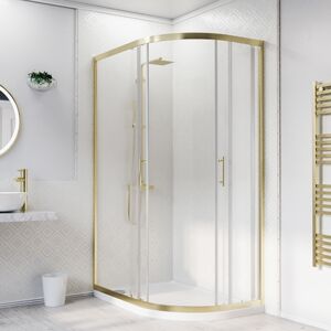 Nes Home RH 1200 x 900mm Offset Quadrant Shower Enclosure Brushed Brass & Tray Nes Home RH 1200 x 900mm Offset Quadrant Shower Enclosure Brushed Brass & Tray