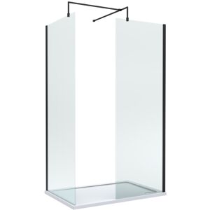 Balterley 8mm Glass Walk In Wetroom Screens with Matt Black Profile and White Shower Tray Balterley 8mm Glass Walk In Wetroom Screens with Matt Black Profile and White Shower Tray