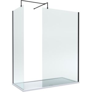 Balterley 8mm Glass Walk In Wetroom Screens with Matt Black Profile and White Shower Tray Balterley 8mm Glass Walk In Wetroom Screens with Matt Black Profile and White Shower Tray