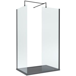 Balterley 8mm Glass Walk In Wetroom Screens with Matt Black Profile and Slate Grey Shower Balterley 8mm Glass Walk In Wetroom Screens with Matt Black Profile and Slate Grey Shower