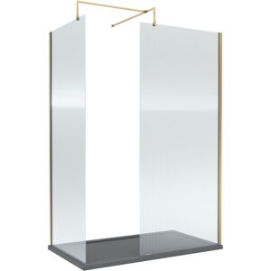 Balterley 8mm Fluted Glass Walk In Wetroom Screen with Brushed Brass Profile and Slate Gre Balterley 8mm Fluted Glass Walk In Wetroom Screen with Brushed Brass Profile and Slate Gre