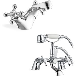 Nes Home Trafford Victorian Bath Shower Mixer & Basin Mono Mixer Tap Chrome Nes Home Trafford Victorian Bath Shower Mixer & Basin Mono Mixer Tap Chrome