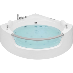 Beliani Corner Whirlpool Bath White Sanitary Acrylic with LED Massage Jets - Whirlpool Bath Beliani Corner Whirlpool Bath White Sanitary Acrylic with LED Massage Jets - Whirlpool Bath