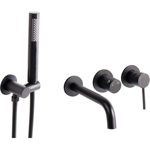 Beliani Wall Mounted Bath Shower Mixer Tap JAVIRA Black Beliani Wall Mounted Bath Shower Mixer Tap JAVIRA Black
