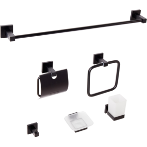Beliani 6-Piece Bathroom Hardware Set UVITA with Towel Bars and Hooks Black Beliani 6-Piece Bathroom Hardware Set UVITA with Towel Bars and Hooks Black