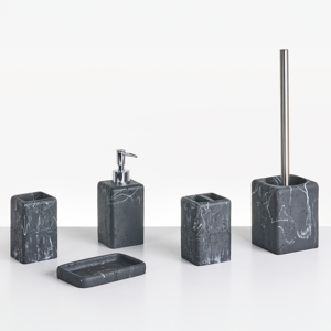 Beliani 5-Piece Bathroom Accessories Set VILCANOTA Black Marble Beliani 5-Piece Bathroom Accessories Set VILCANOTA Black Marble