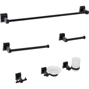 Beliani 6-Piece Bathroom Hardware Set TALARA with Towel Bars and Hooks Black Beliani 6-Piece Bathroom Hardware Set TALARA with Towel Bars and Hooks Black