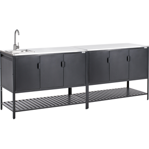 Beliani 2 Piece Outdoor Kitchen Set with Sink MAENZA Metal Black Beliani 2 Piece Outdoor Kitchen Set with Sink MAENZA Metal Black