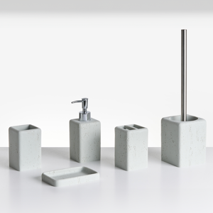 Beliani 5-Piece Bathroom Accessories Set VILCANOTA Grey Concrete Effect Beliani 5-Piece Bathroom Accessories Set VILCANOTA Grey Concrete Effect