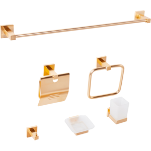 Beliani 6-Piece Bathroom Hardware Set UVITA with Towel Bars and Hooks Gold Beliani 6-Piece Bathroom Hardware Set UVITA with Towel Bars and Hooks Gold