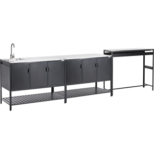 Beliani 3 Piece Outdoor Kitchen Set with Sink MAENZA Metal Black Beliani 3 Piece Outdoor Kitchen Set with Sink MAENZA Metal Black
