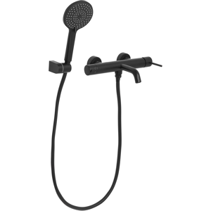 Beliani Wall Mounted Bath Shower Mixer Tap MELIQUINA Black Beliani Wall Mounted Bath Shower Mixer Tap MELIQUINA Black
