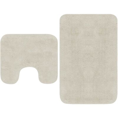 vidaXL Bathroom Mat Set 2 Piece Fabric White - Bathroom Mat Set vidaXL Bathroom Mat Set 2 Piece Fabric White - Bathroom Mat Set