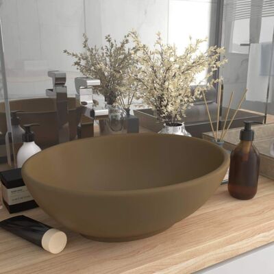 vidaXL Luxury Oval Washbasin - Ceramic, Cream, 40x33cm vidaXL Luxury Oval Washbasin - Ceramic, Cream, 40x33cm