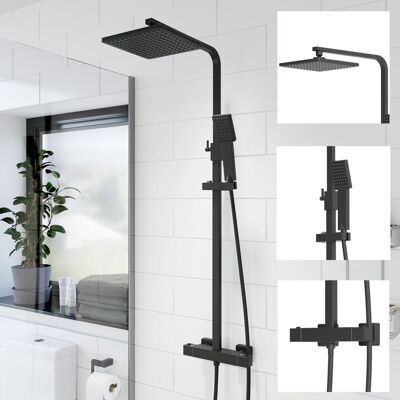 Architeckt Bathroom Thermostatic Mixer Shower Set Square Black Twin Head Exposed Valve Architeckt Bathroom Thermostatic Mixer Shower Set Square Black Twin Head Exposed Valve