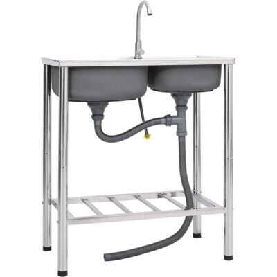 (76 x 42 x 18.5 cm) vidaXL Camping Sink Single Basin with Tap Stainless Steel Si (76 x 42 x 18.5 cm) vidaXL Camping Sink Single Basin with Tap Stainless Steel Si